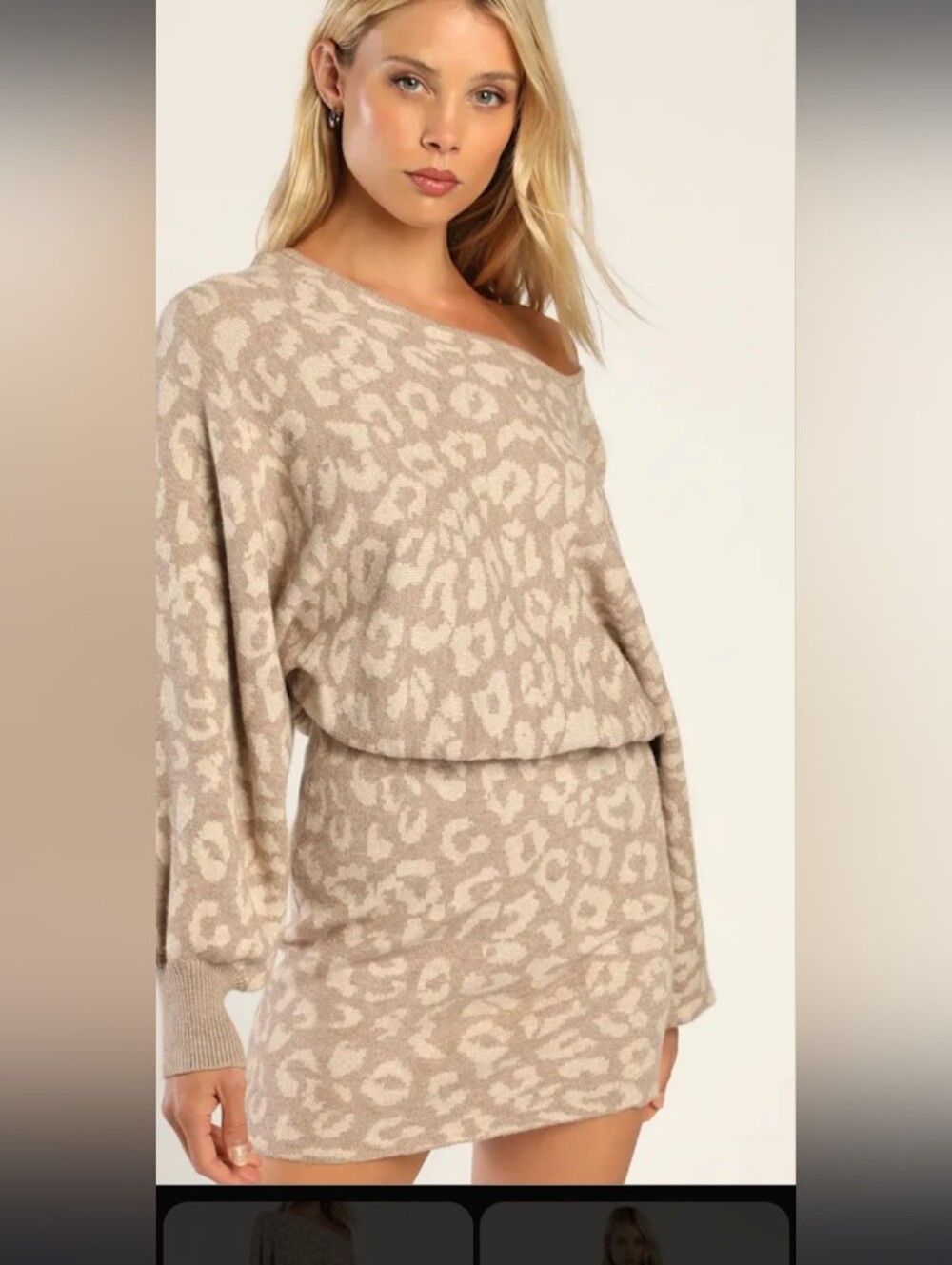 Lulu's Beige Leopard Off-the-Shoulder Sweater Dress